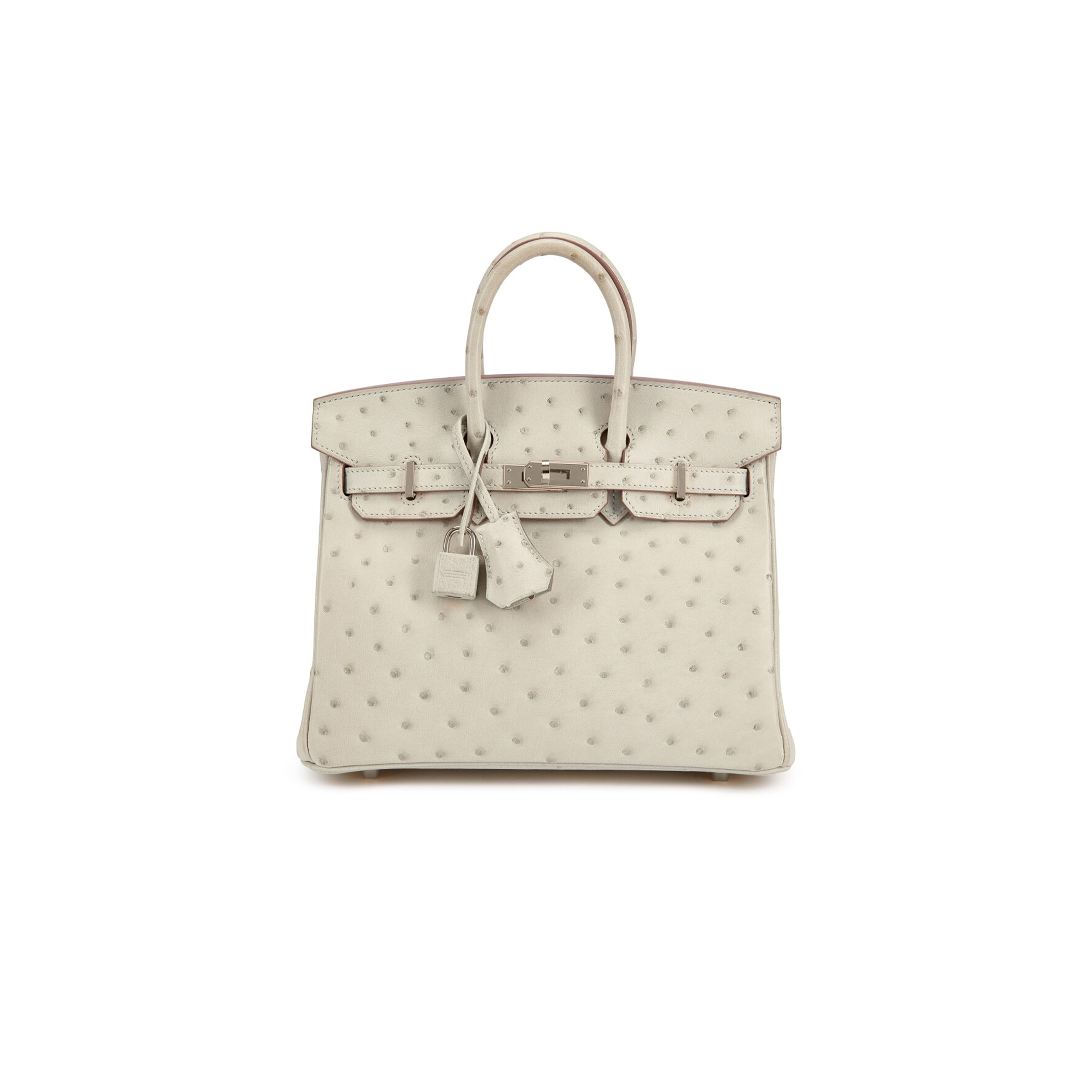 H**mes master birkin 25 ostrich leather milkshake white silver buckle h041944ck96 (25*20*13cm)